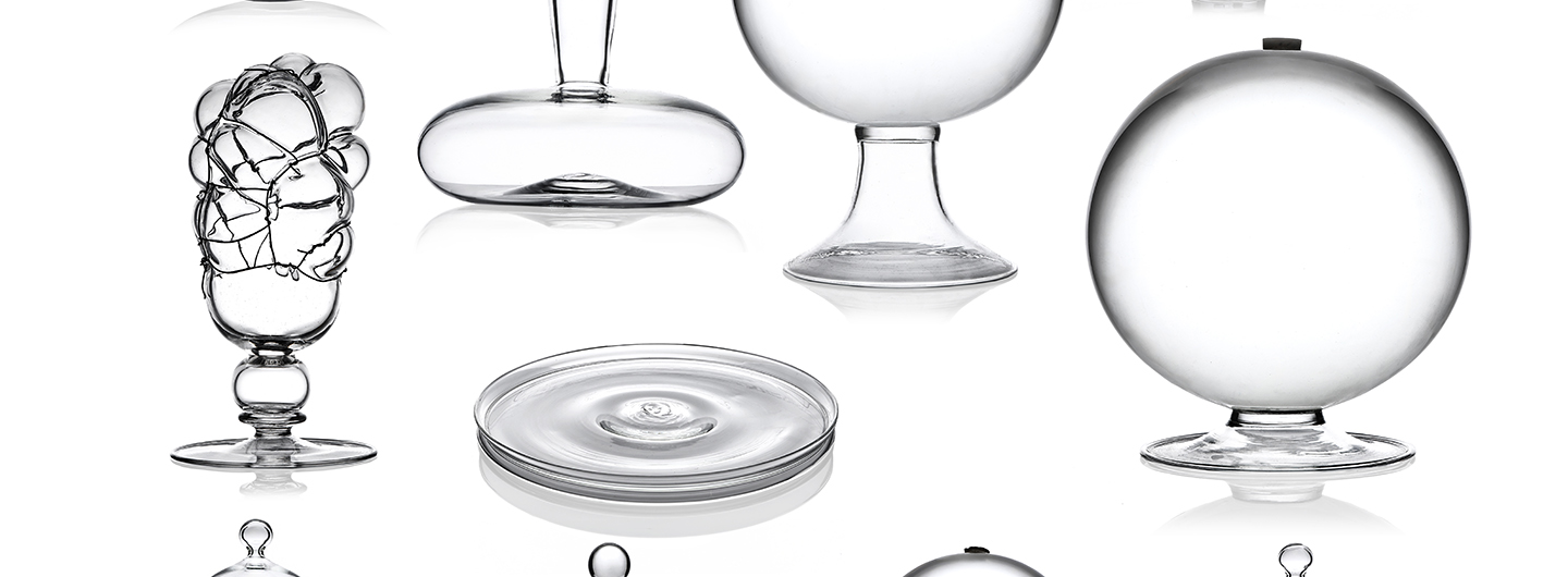 Collage of Clear Glass Art on White Background